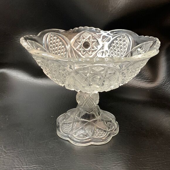 Cut Crystal Saw Tooth Edge Scalloped Wavy Rim Glass Serving Trinket Vanity Bowl - Picture 1 of 9